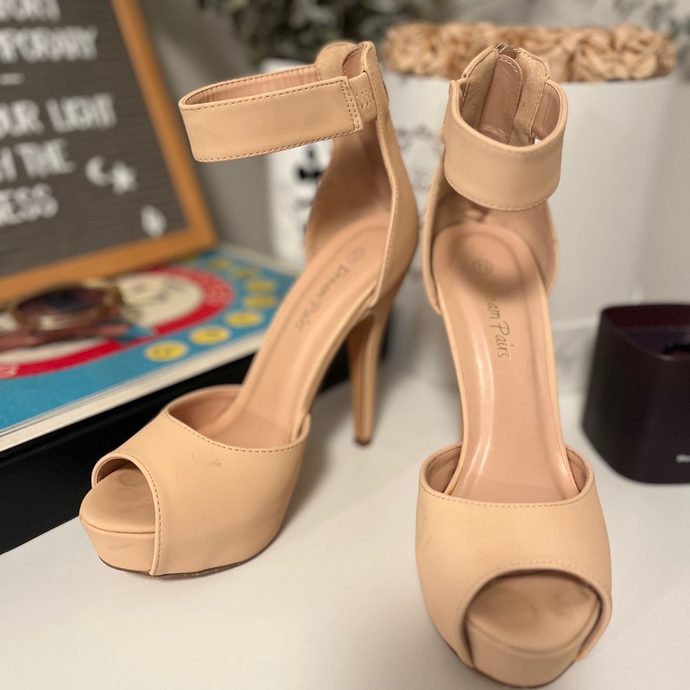 Elegant Beige Peep-Toe Heels
